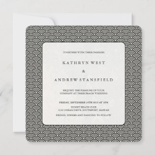 Black + White Seigaiha Pattern Wedding Invitation