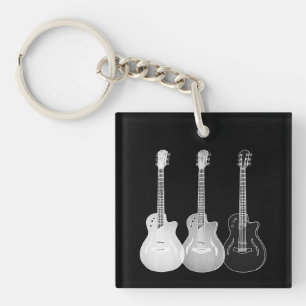 Black & White Semi Acoustic Guitar Monochrome Art Key Ring