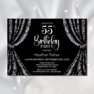 Black White Sequin Curtain 55th Birthday Party Invitation