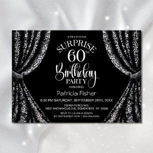 Black White Sequin Curtain Surprise 60th Birthday Invitation