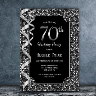 Black White Sequins 70th Birthday Party Invitation