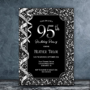Black White Sequins 95th Birthday Party Invitation