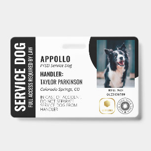 Black White Service Dog 2 Logos & Photo ID Badge