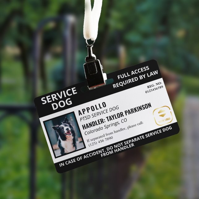 Black White Service Dog Logo & Photo ID  ID Badge (Creator Uploaded)