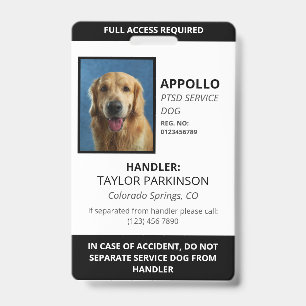 Black White Service Dog Photo ID Badge