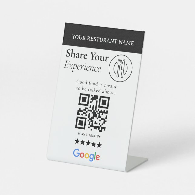 Black & White Share Your Experience QR Code Sign (Front)
