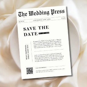 Black White She Said Yes Newspaper Style Wedding Save The Date