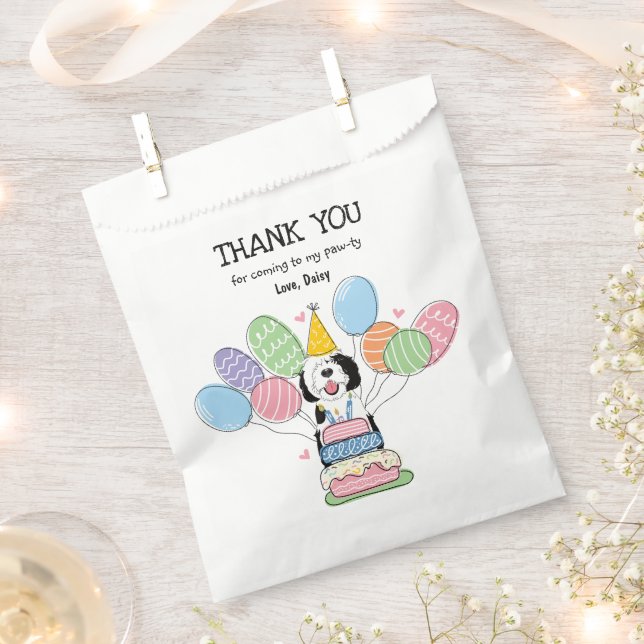Black & White Sheepadoodle Birthday Party  Favour Bag (Clipped)