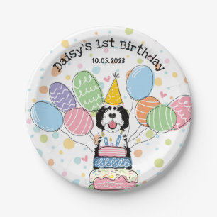 Black & White Sheepadoodle Dog Birthday  Paper Plate