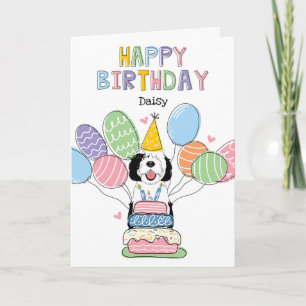 Black & White Sheepadoodle Dog Happy Birthday Card