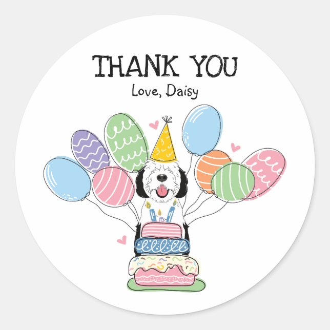 Black & White Sheepadoodle Favour Tags Sticker (Front)