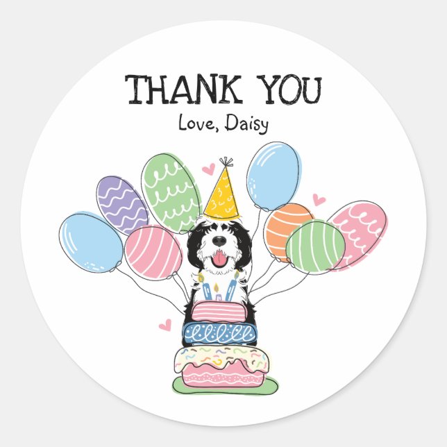 Black & White Sheepadoodle Favour Tags Sticker (Front)