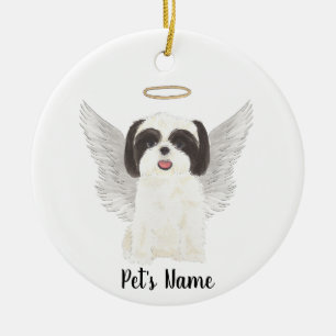 Black & White Shih Tzu Sympathy Memorial Ceramic Ornament