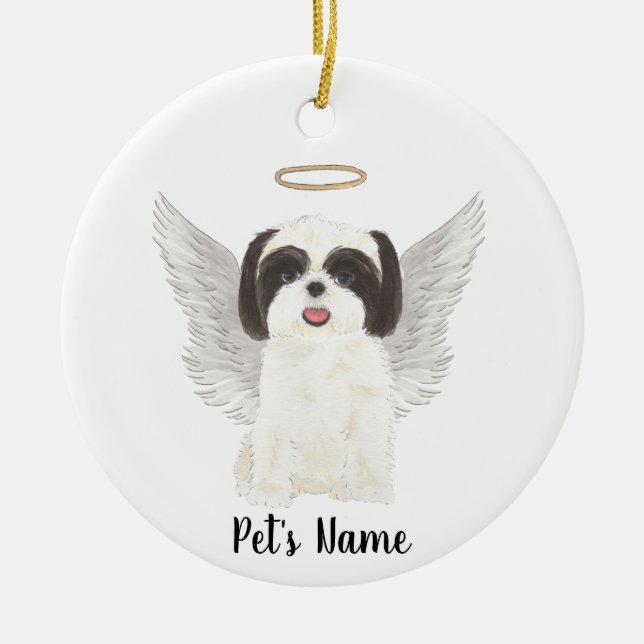 Black & White Shih Tzu Sympathy Memorial Ceramic Ornament (Front)