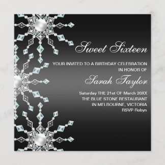 Black & White Shimmer Snowflake Birthday Invite
