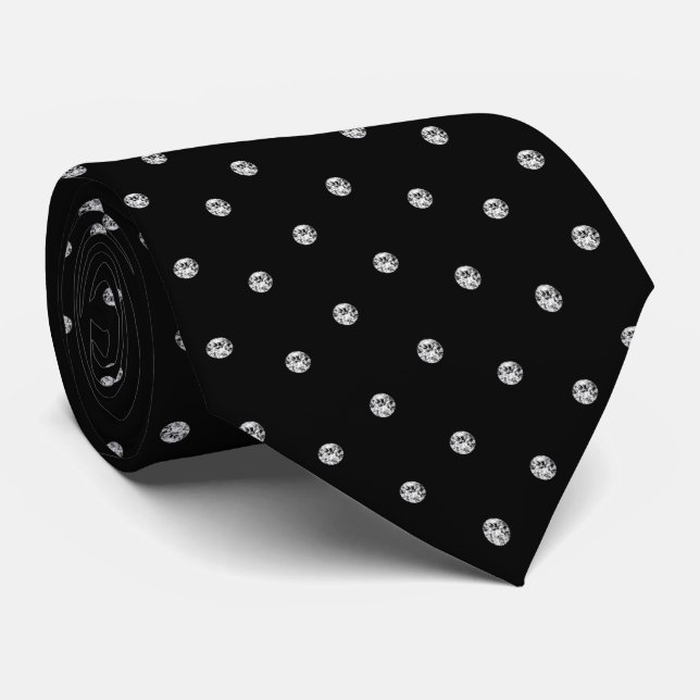 Black White Shiny Glitter Diamond Look Tie (Rolled)