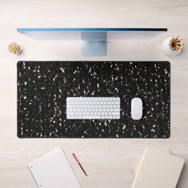 Black white shiny glitter sparkles desk mat (Office 1)