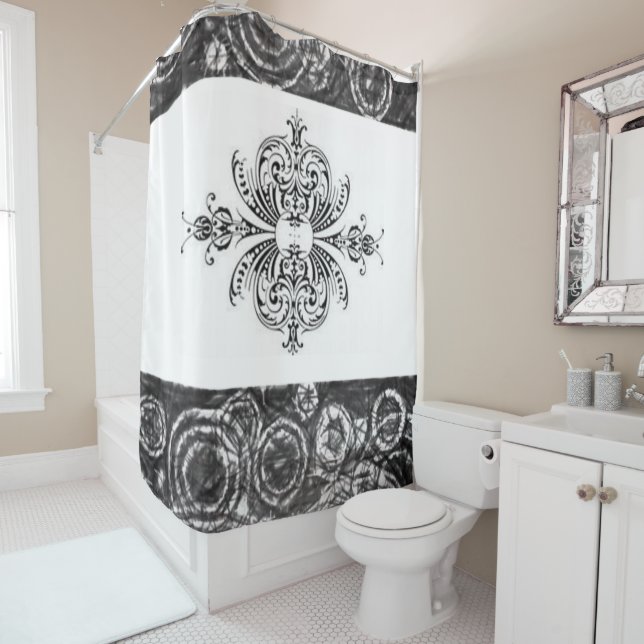 Black white showercurtain shower curtain (In Situ)