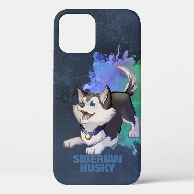 Black & White Siberian Husky Cartoon Puppy Dog Case-Mate iPhone Case (Back)