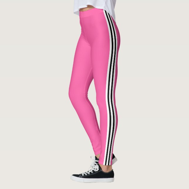 Black White Side Stripe Pink Leggings (Left)