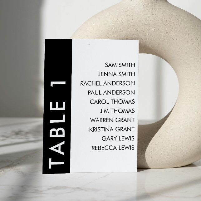 Black & White Side Stripe Wedding Seating Chart Table Number (Black & White Side Stripe Wedding Seating Chart Table Number)