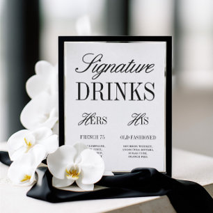 Black & White Signature Drinks Wedding Bar Sign