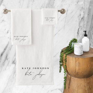 Black White Signature Script Monogram Bath Towel Set