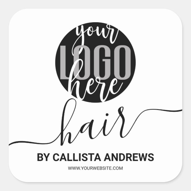 Black White Signature Typography Hair Logo Square Sticker (Front)