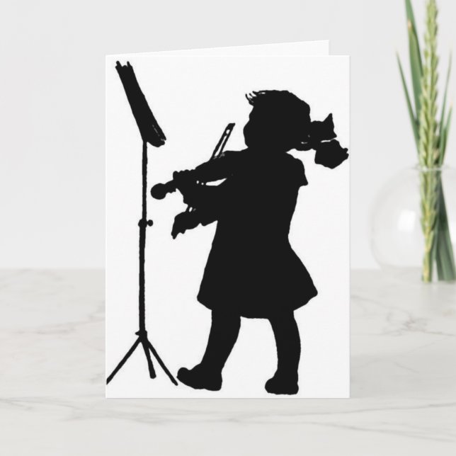 Black & White Silhouette Girl Playing Violin Greet Card (Front)