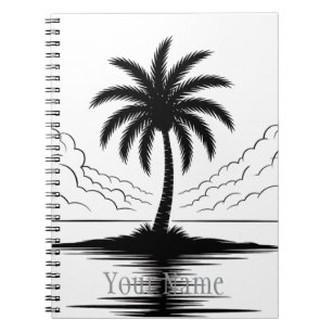 Black/White silhouette of Palm Tree Personalised Notebook