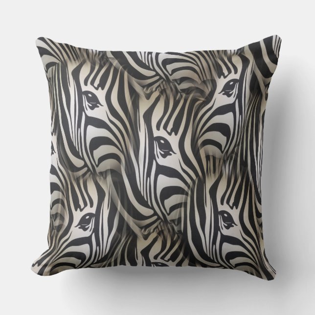 Black - White Silhouette Zebra repeat design Cushion (Front)