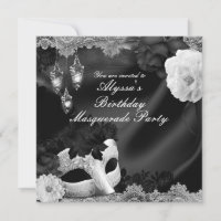 Black & White Silk Floral & Lace Masquerade Party