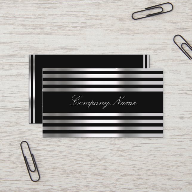 Black White Silver Abstract Business Card (Front/Back In Situ)