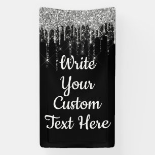 Black White & Silver Anniversary Birthday Glitter Banner