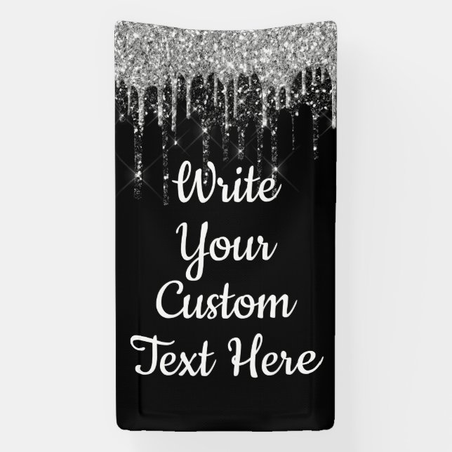 Black White & Silver Anniversary Birthday Glitter Banner (Vertical)