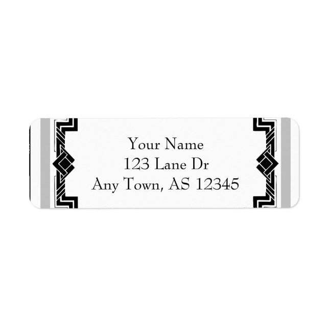 Black White Silver Art Deco Frame Return Address Label (Front)