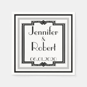 Black White Silver Art Deco Frame Wedding Napkin