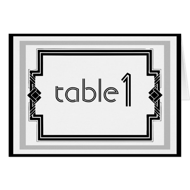 Black White Silver Art Deco Table Number tent card (Front Horizontal)