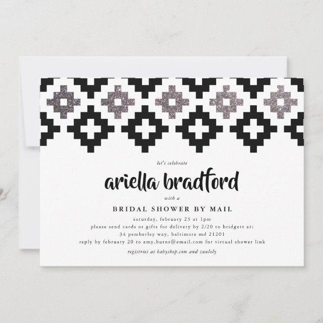 Black White Silver Boho Aztec Bridal Shower Invitation (Front)