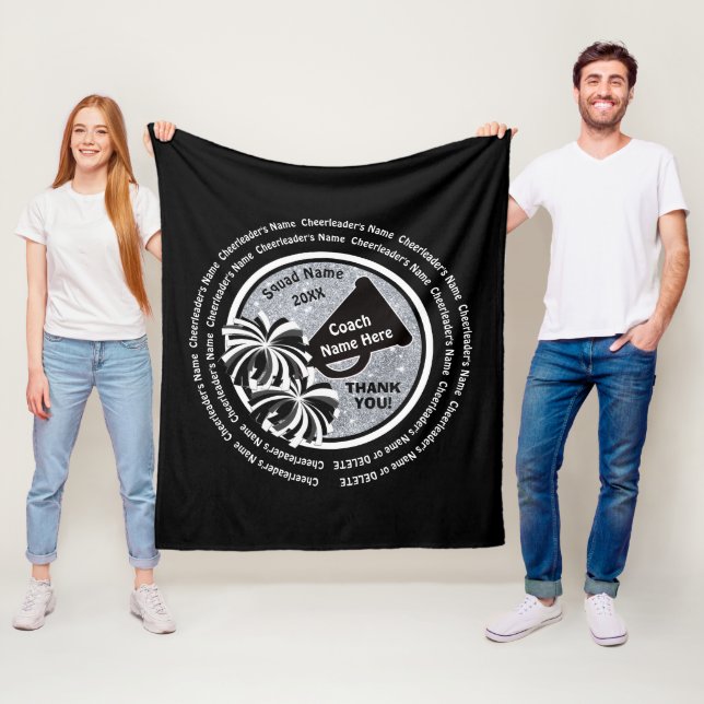 Black, White, Silver Cheer Coach Gift Ideas Fleece Blanket (In Situ)