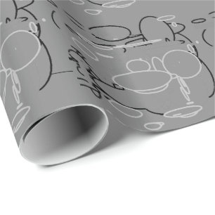 Black White Silver Circles, Grey Background Art Wrapping Paper