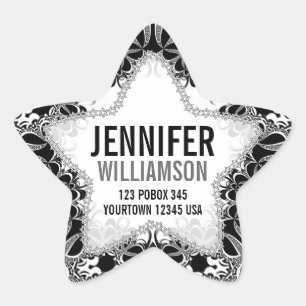 Black White & Silver Custom Name Star Stickers