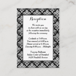 Black White Silver Damask Reception Enclosure Card