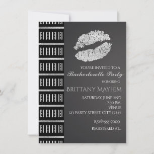 Black White & Silver Faux Shimmer Lips Kiss Party Invitation