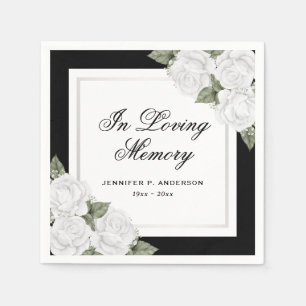 Black White Silver Floral Funeral Memorial Napkin