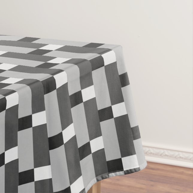 Black White Silver Grey Striped Pattern Tablecloth (In Situ)