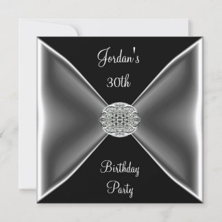 Black & White Silver Jewel 30th Birthday Party Invitation