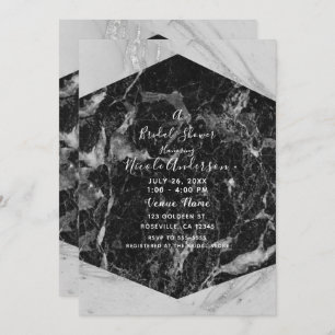 Black White & Silver Marble Modern Bridal Shower Invitation