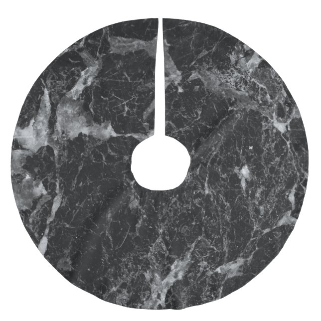 Black White & Silver Marble Modern Glam Trendy Brushed Polyester Tree Skirt (Front)