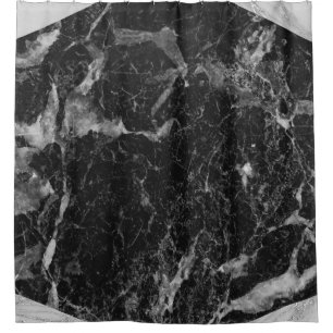 Black White & Silver Marble Modern Glam Trendy Shower Curtain